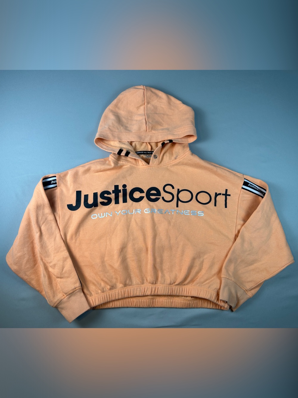 Justice Sport Girls Peach Hooded Crop Sweatshirt Orange Pullover Hood Medium